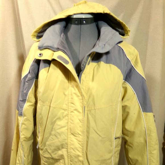 CABELA'S Winter Ski Parka Jacket women M Yellow Gray Canvas Weatherproof Coat - Picture 2 of 10